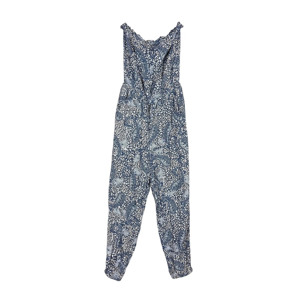 Indigo Rose Jumpsuit Womens Medium Blue Paisley Sleeveless Scoop Neck Ruffle